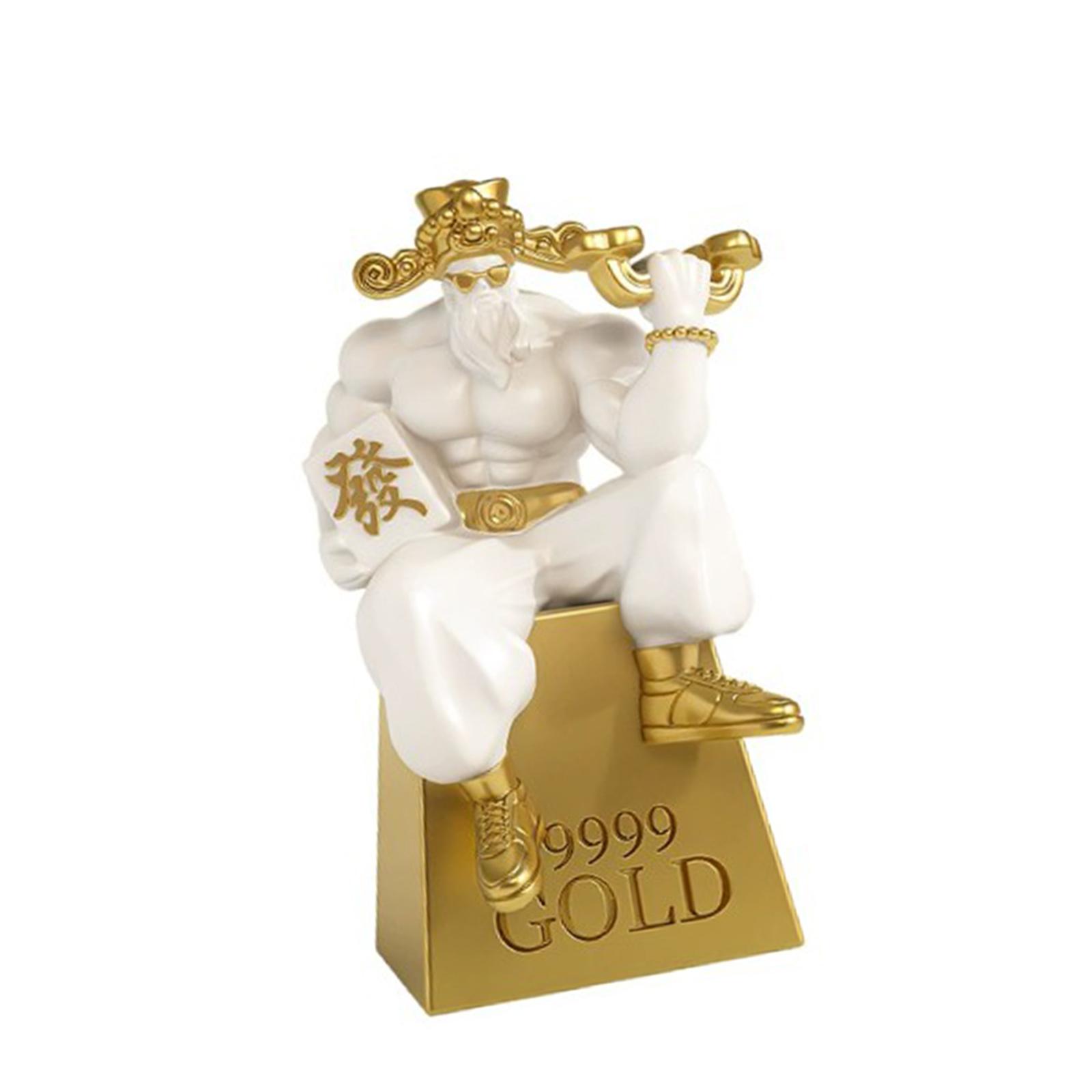

God of Fortune Statue Resin Collectible Creative Art Craft Sculpture for Desk Living Room Bookshelf Office Home Decoration