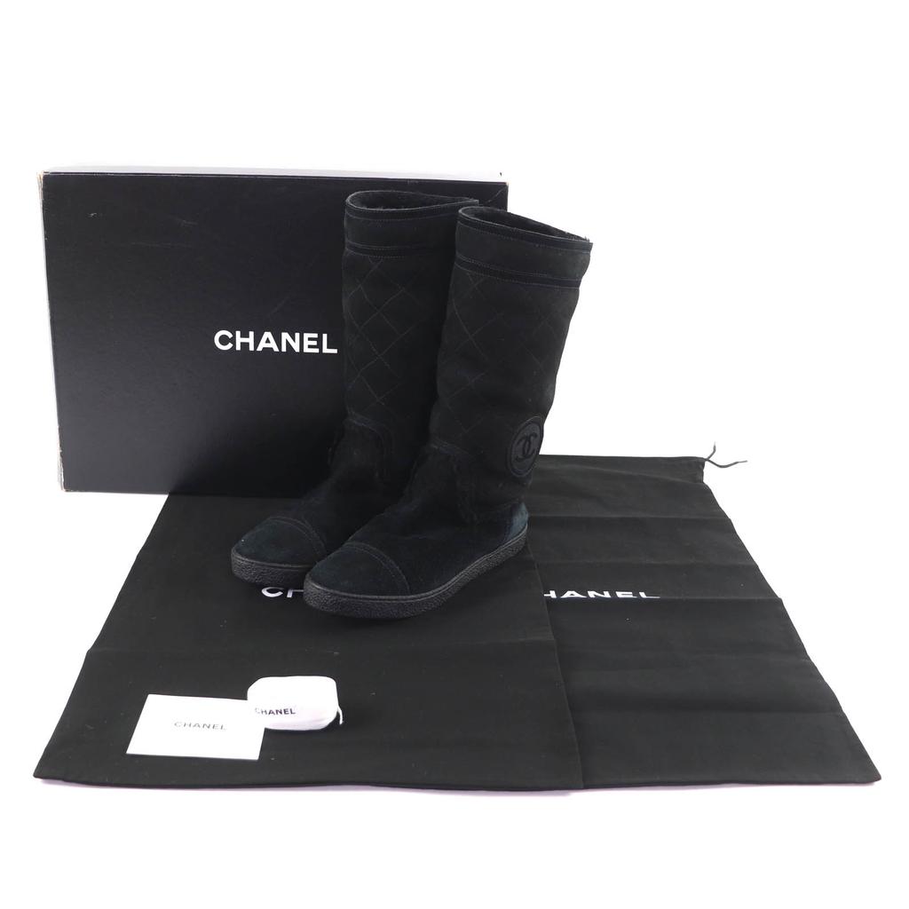 Great CHANEL boots black Mouton Women 38 G26557 Used