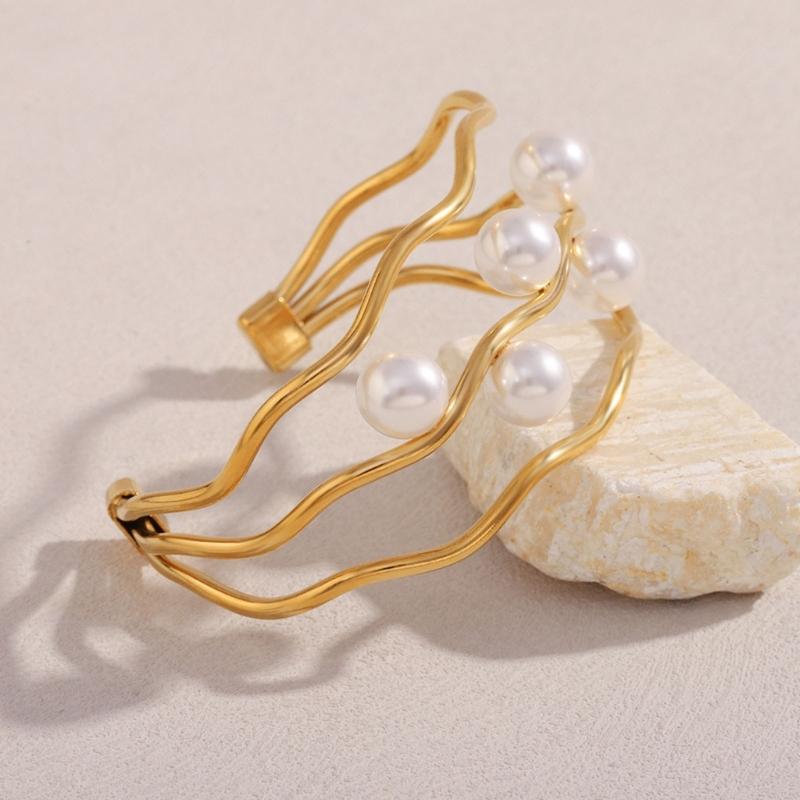 Imitation Pearls Open Bangle Stylish Fashion Jewelry Accessories Stainless Steel Bracelet Comfortable Daily Wear For Her