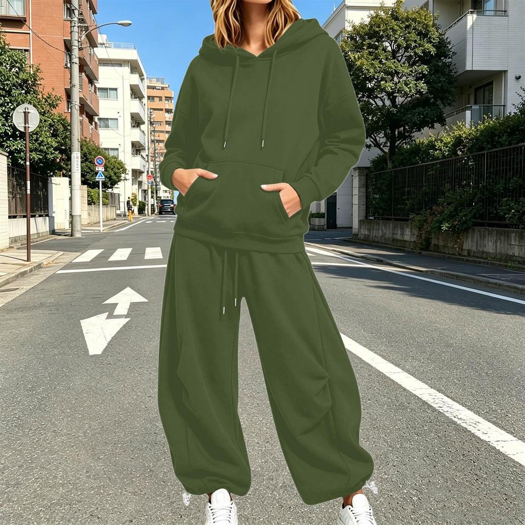 Women Casual Two Piece Set Hoodie Sweatshirt and Wide Leg Pants Drawstring Waist Relaxed Fit Lounge Outfit for Everyday Wear