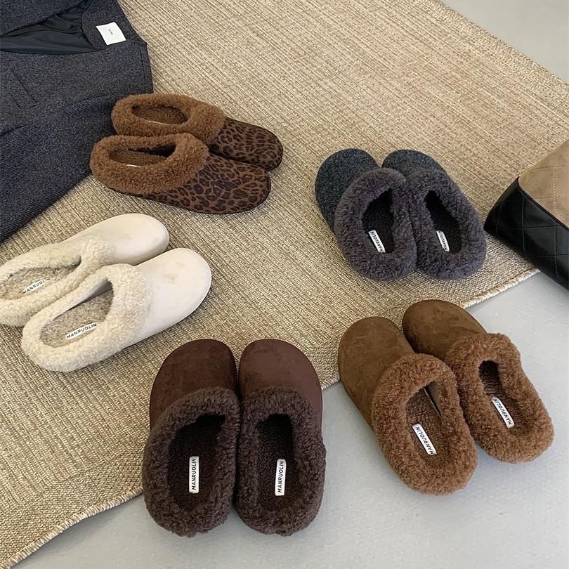 2025 autumn and winter new round head thick bottom matte leather fur warm Boken casual women's shoes