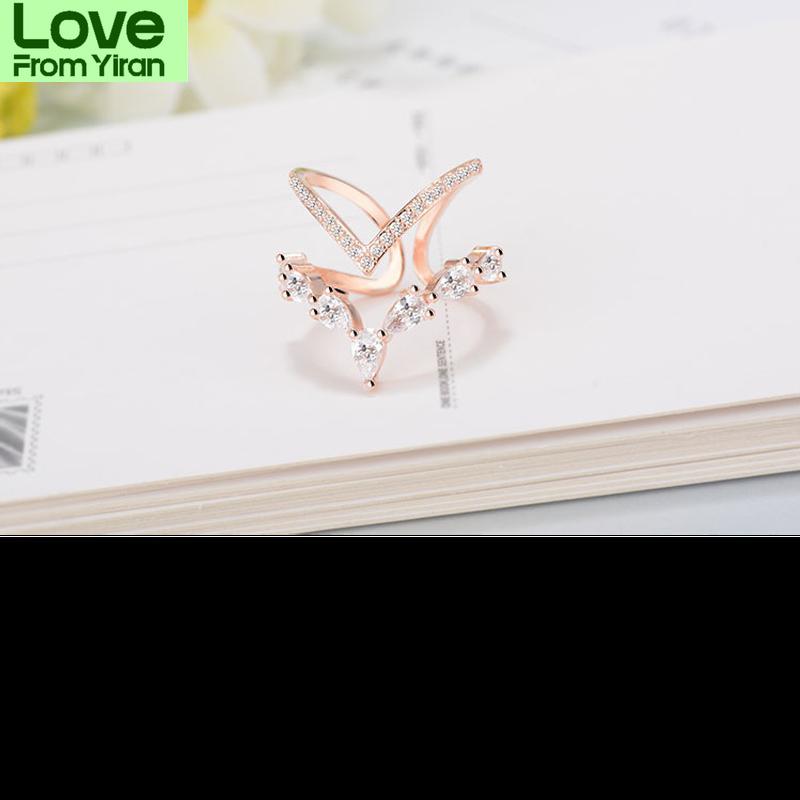 Tone Irregular Double Layer Zirconia Finger Ring Anillos Resizable For Women Rings Bague S R172Trendy Rings