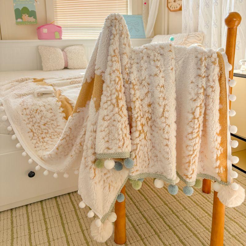 Small Ball Milk Velvet Blanket Household Winter Thick Flannel Bed Sheets Multi Functional Blankets The Office Nap Blanket Can Be Machine Washed
