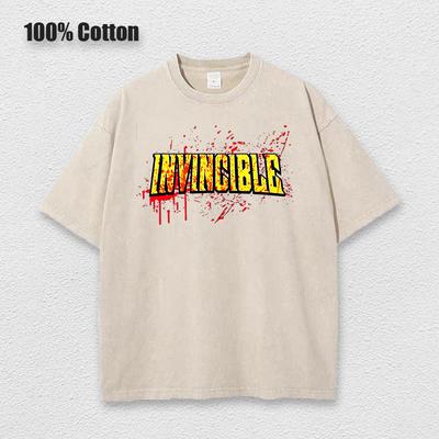 Ladies Invincible Hero Vintage Printed Tees Cotton Loose Washed T-Shirt Clothes Vintage Short Sleeve Crew Neck T-Shirt Unisex