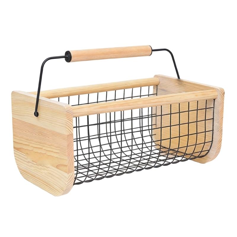 

Large Capacity Fruit Vegetable Storage Basket with Wood Handle For Produce Collection And Home Organization 41x23x18cm 1