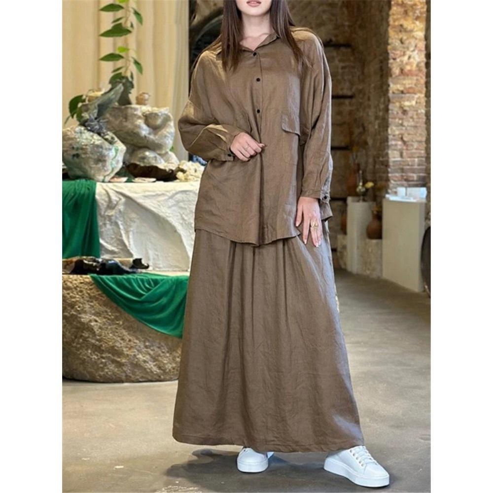 

Весенне-осенний женский ретро-комплект из двух предметов с большими лацканами L хаки