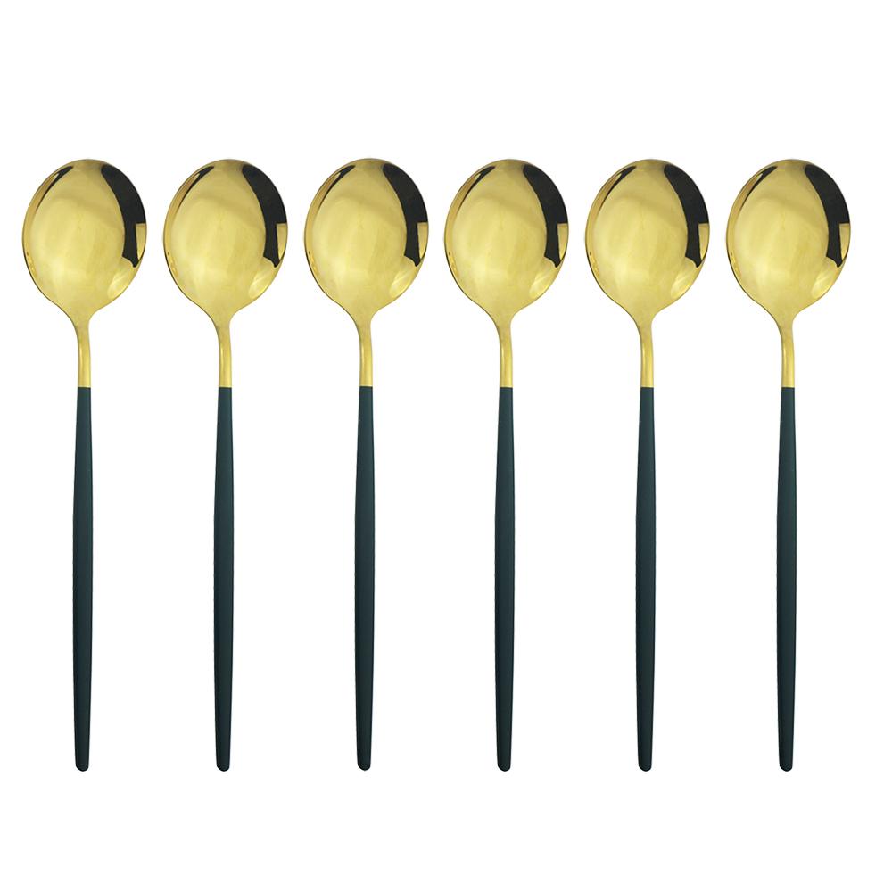 6pcs/set Stainless Steel Spoon Dinnerware Silverware Set Cutlery Set Flatware Outdoor Office Party Home Kitchen Tableware