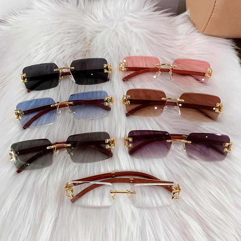 Frameless Trimmed Leopard Head Sunglasses Marine Piece Glasses Retro Cheetah Double Beam Square Sunglasses Women