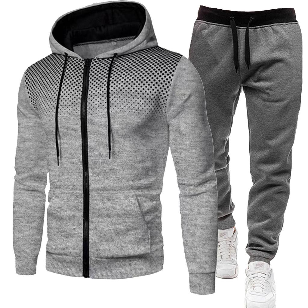 Unisex Fleece-Lined Polka Dot Zipper Hoodie Set for Autumn/Winter