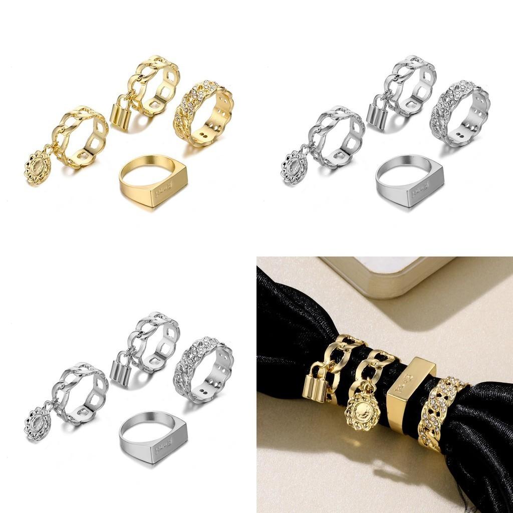 Elegantes Legierungs-Strass-Buchstabenring-Set Trendiger Streetstyle-Schmuck für Frauen