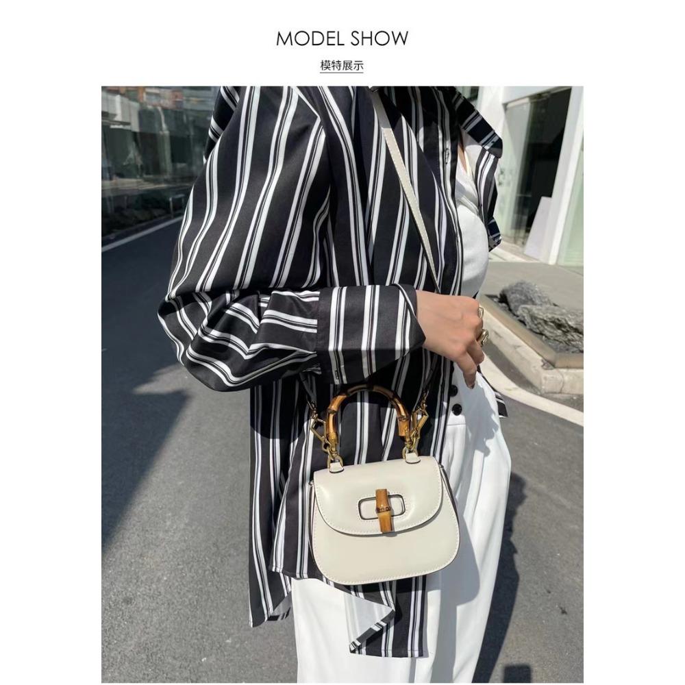 New High-end Messenger Bag Retro Simple Bamboo Bag Leather Fashion Saddle Bag Wide Shoulder Strap Single Shoulder Handbag