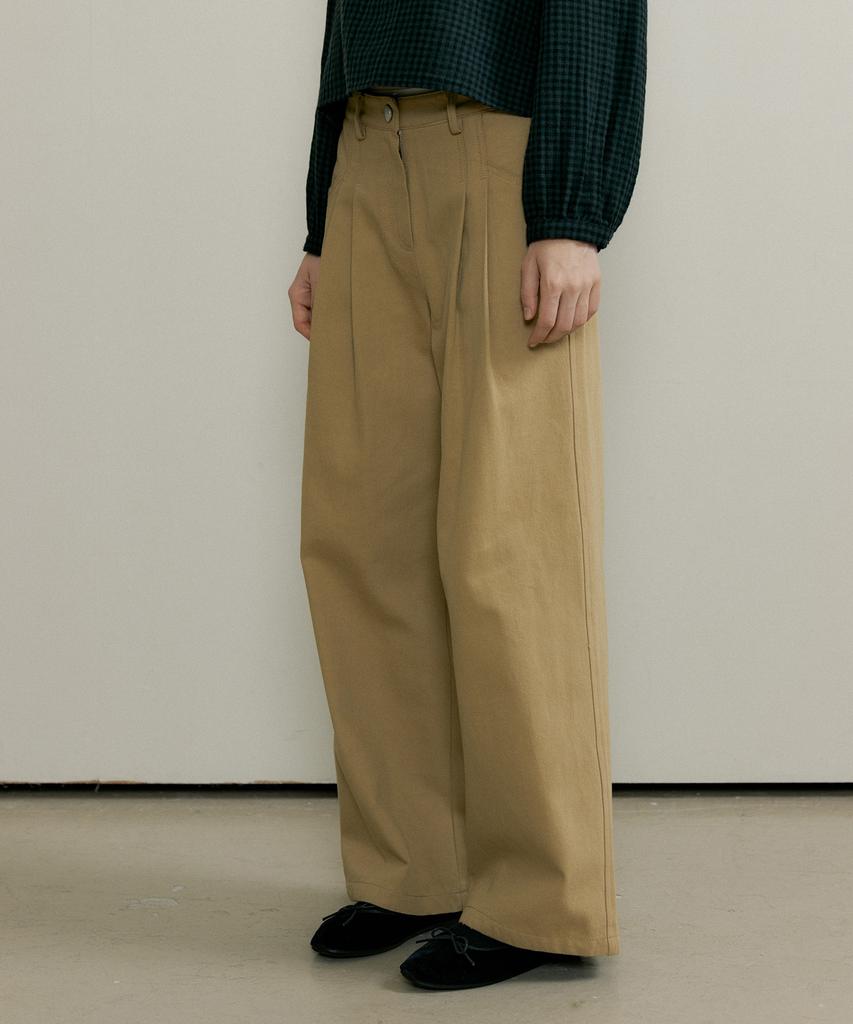 THE PENNY Cotton Twotuck Wide Pants - Beige