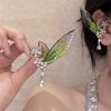 Süßer Exquisiter Grüner Elfenohrclip Glänzende Transparente Schmetterlingsohrringe Durchscheinende Strasssteine Flügel Ohrclip Damen