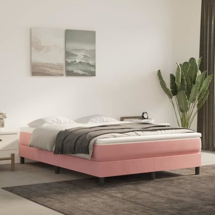 VidaXL Lit à sommier tapissier avec matelas Rose 140x190 cm Velours 3144332
