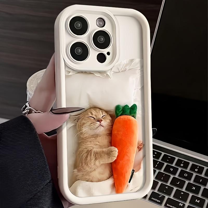 Cute rabbit and carrot patterned phone case for iPhone 16 15 14 13 12 11 Pro/ Max/Plus shock-proof back cover anti-fingerprint