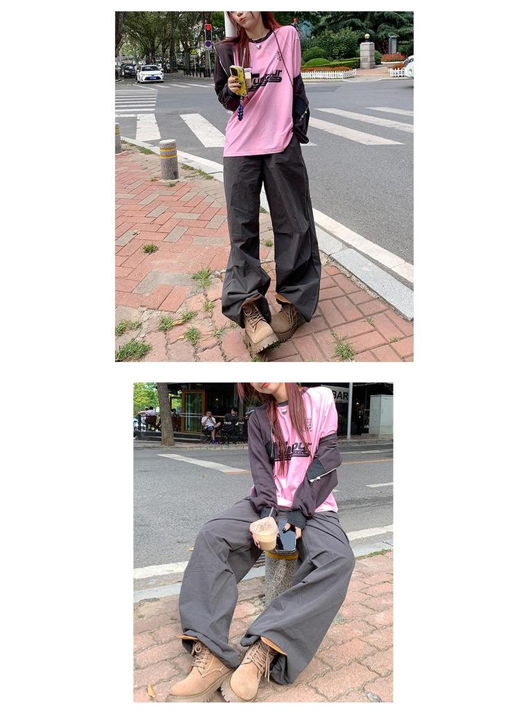 American-Style Women's Wide-Leg Overalls: Trendy Elastic Waist, Loose Drape Casual Pants for Autumn 2023