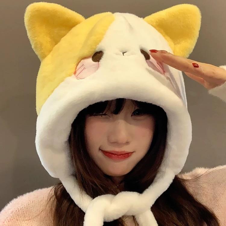 New Winter Cat Plush Big Head Circumference Lei Feng Hat Women's Thermal Bag Head Ear Protection Hat Warm Cute and Versatile