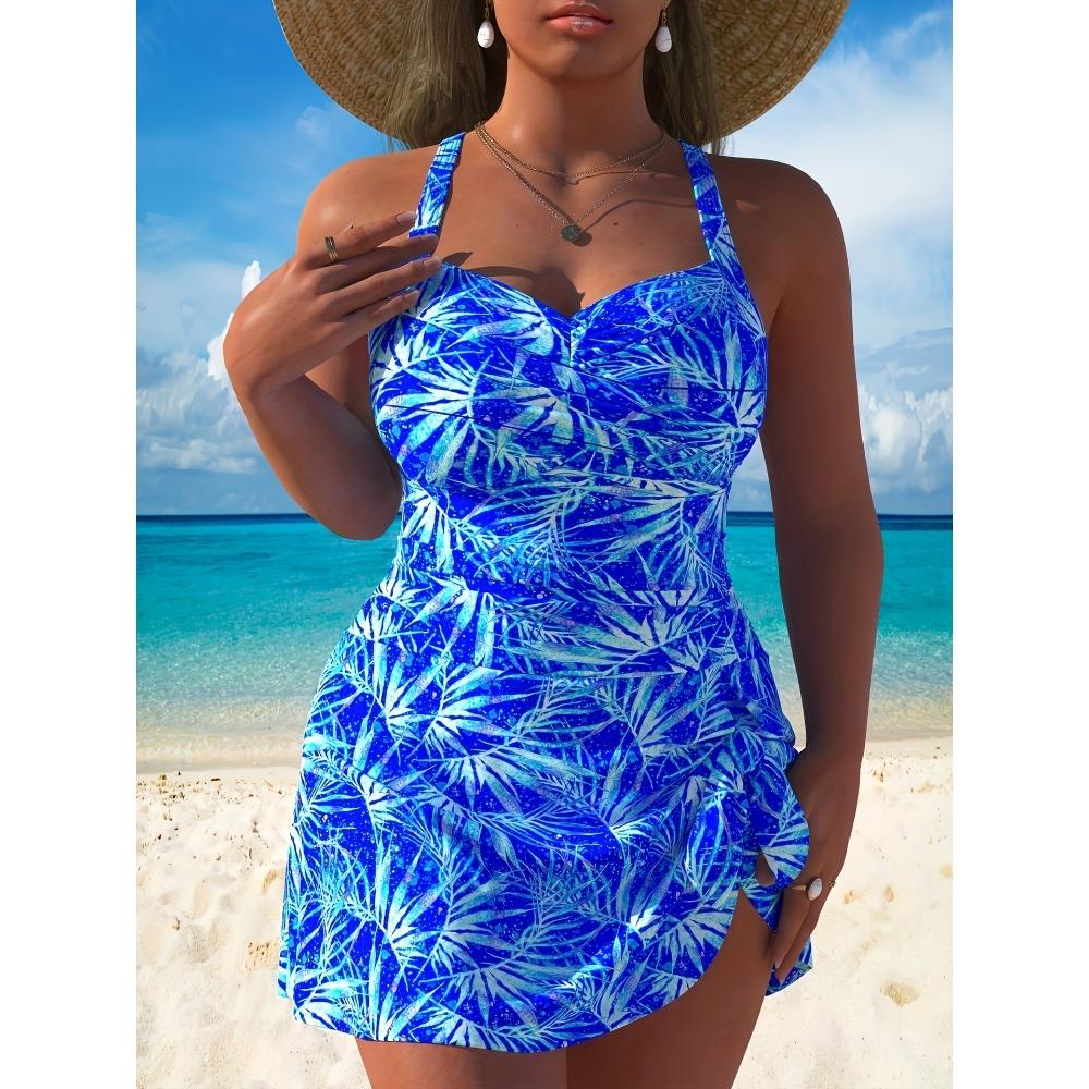 

Купальник большого размера женский европейский и американский, закрывающий полноту и стройнящий, слитный 2XL синий