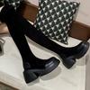 Fashion Women Chunky Platform Elastic Long Boots Autumn Trend Suede Thick Bottom Over The Knee High Boots Woman Platform Slip on Booties