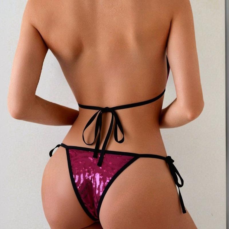 New Hot Spring Vacation Glossy Patent Leather Bikini European and American Swimsuit Women's Sexy Lace-up Swimsuit