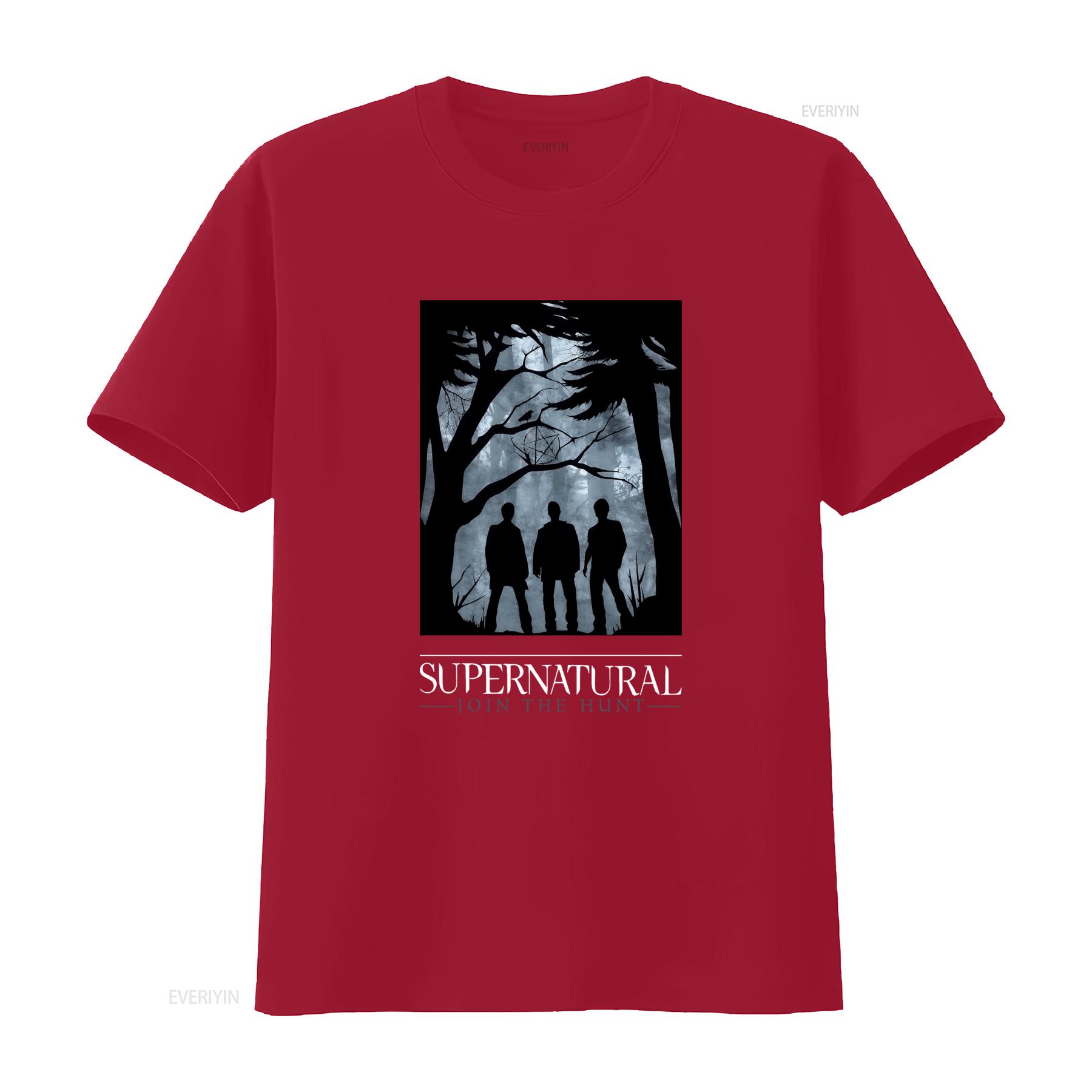 Supernatural Forest Silhouette T Shirt Join The Hunt Mens vintage Washed Comfortable Stretched homme fashion designer clothes S