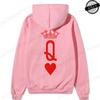 Couple Hoodies Valentines Day Matching Outfits King and Queen Printed Couple Hoodies Boyfriend Girlfriend Fleece Sweatshirts Top