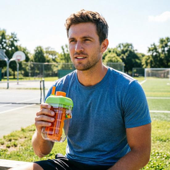 2-in-1 Eiswürfelbereiter & Wasserflasche mit Strohhalm, Silikonform mit Druckentriegelung für Gefrierschrank, Auslaufsichere tragbare Tasse für Fitnessstudio Reisen, BPA-frei Sommer