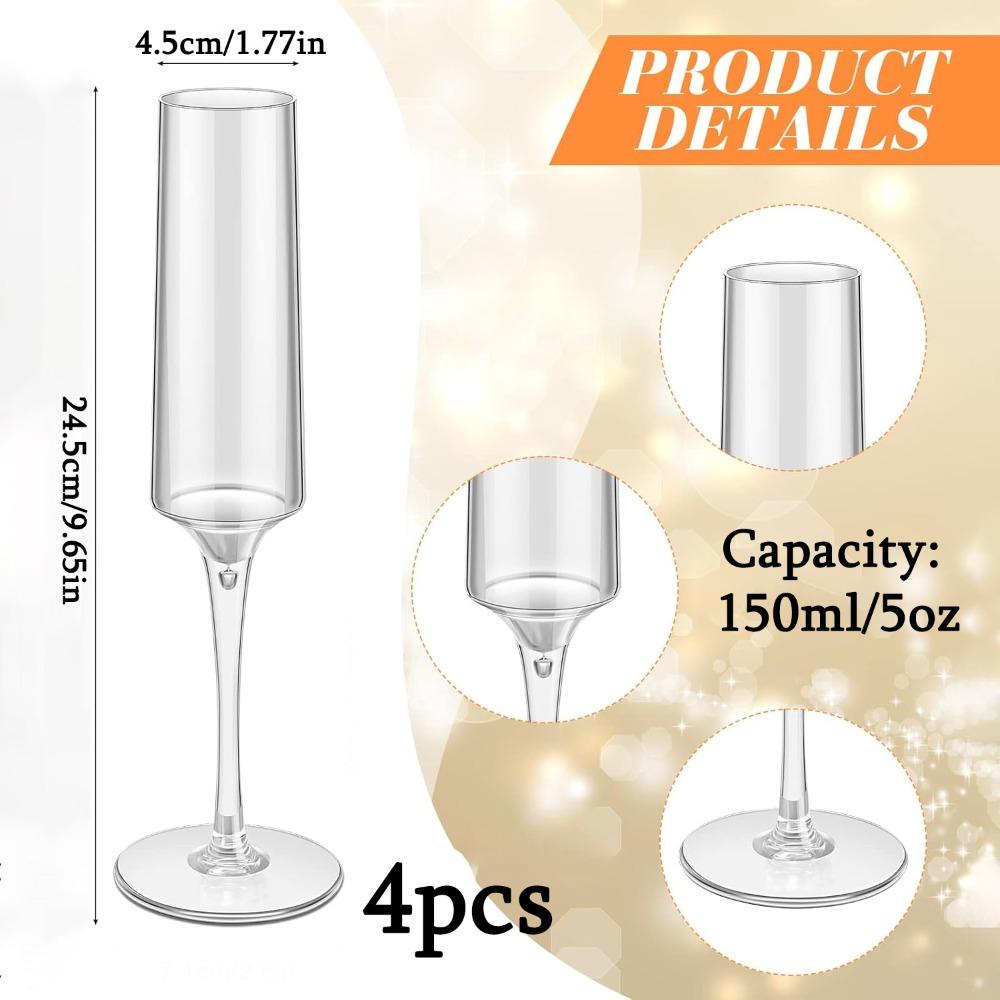 4pcs Plastic Champagne Flutes 5oz Unbreakable Wine Glasses Transparent Champagne Glass Goblet Premium Goblet Plastic Toasting Glasses