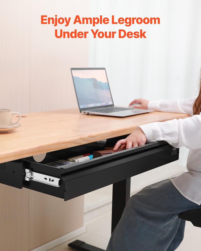VEVOR 33" Wide Under Desk Drawer Slide Out, Under Desk Mounted Pull-out Drawer Attachment, Hidden Desktop Storage Organizer