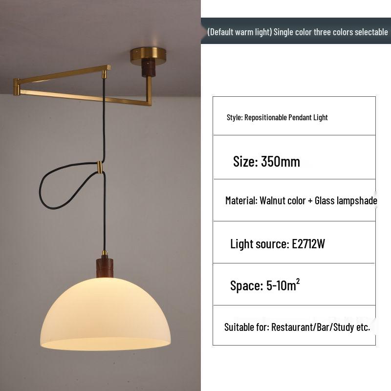 Nordic Creative Rocker Arm Pendant Light - Rotatable Walnut for Study, Kitchen, Bar.