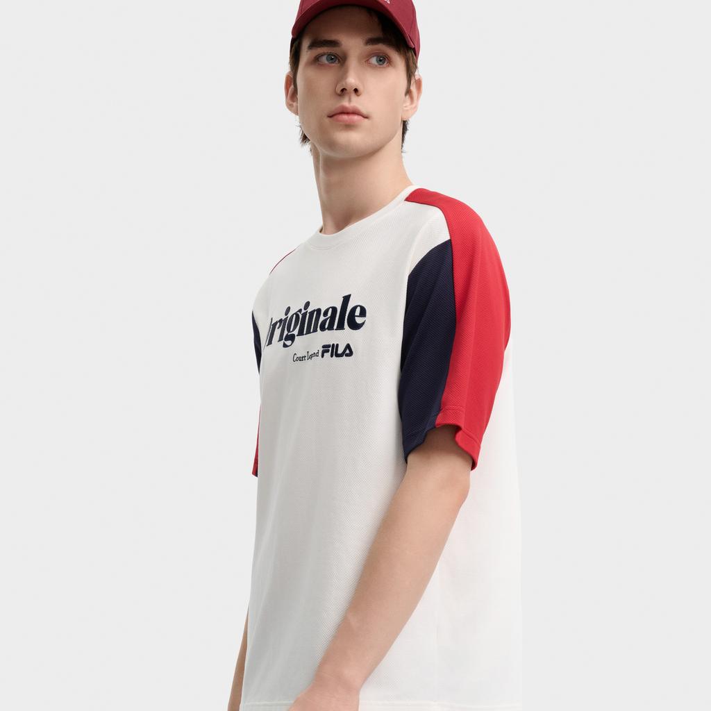 FILA ORIGINALE T Shirts Men's Cloud White Crew Neck Moderate Straight Fit F11M439108FWT