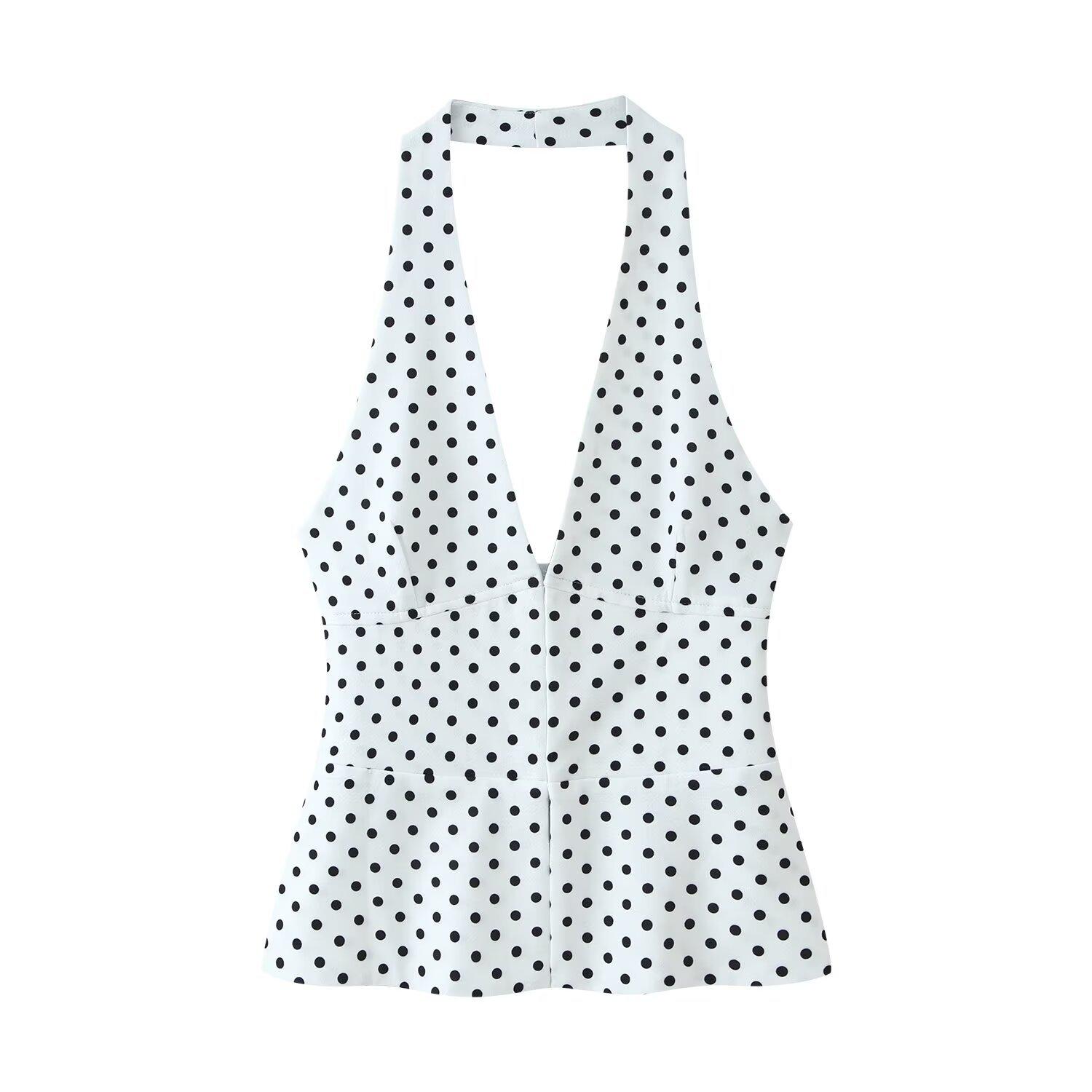 European and American style, new women s clothing, elastic polka dot neck collar top, elastic polka dot flared pants. S