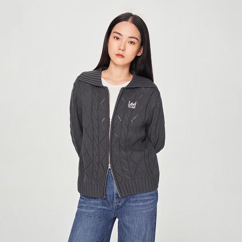 Lee Women's Relaxed Fit Double Zipper Cable Knit Sweater