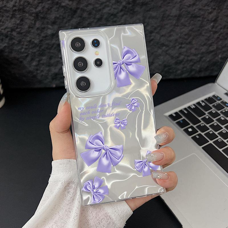 Floral Pattern Slim TPU Soft Edge Phone Case For Samsung S25 Ultra S24 FE S23 A56 A36 A16 A55 Feather Sparkling Shockproof Glitter Hard PC Back Cover