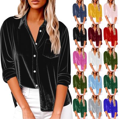 Veste de velours à col et manches longues décontractée et tendance pour femme avec poches