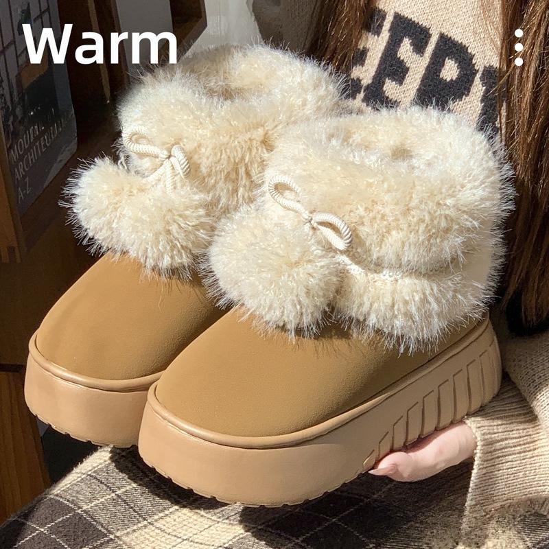 Fashion Women Fashion Snow Boots Warm Faux Fur Winter Platform Shoes Thick Sole Cute Plush Balls Female Indoor Street Short Botas