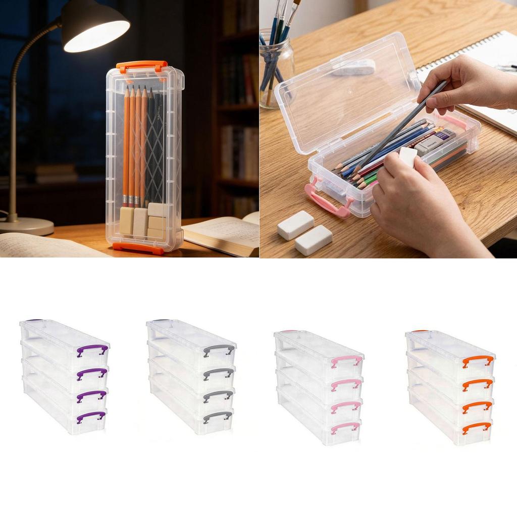 Transparent Storage Bin Plastic Organizer Box with Lid for Kids Boys Girls Crafts Toys Stationery Pouch