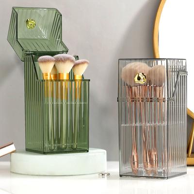 Klare Kosmetikpinsel Aufbewahrungsbox Schreibtisch Make-up-Pinsel Halter mit Deckel Große Kapazität Augenbrauenstift Kosmetikwerkzeuge Organizer