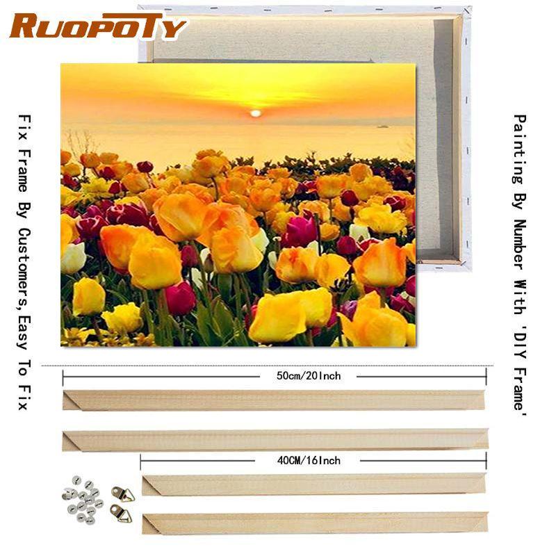 RUOPOTY DIY Frame Oil Painting By Numbers Tulip Flower Home Decor Acrylic Home Decor On Canvas Wall Art Picture For Living Room