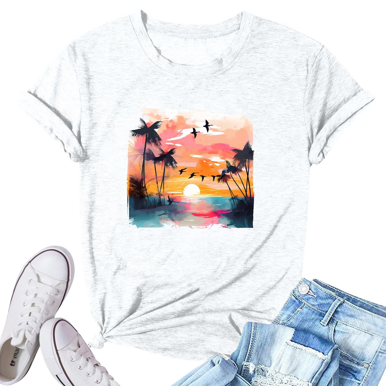 

Жіноча модна повсякденна плісирована кругла футболка з короткими рукавами з принтом XL білий