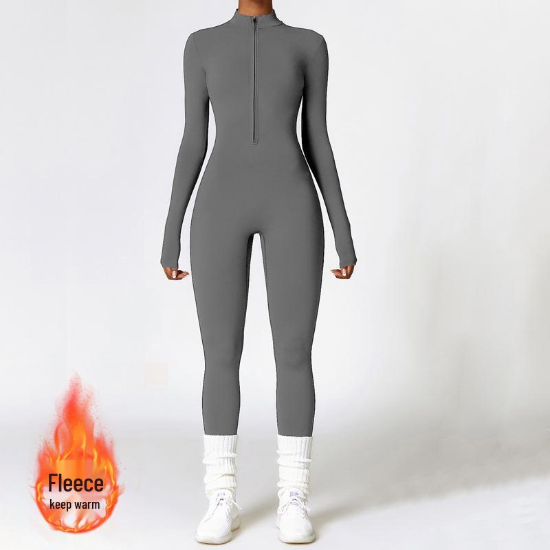 Women's Euro-American Zip Long Sleeve Yoga Set: High-Intensity Dance & Fitness Jumpsuit
