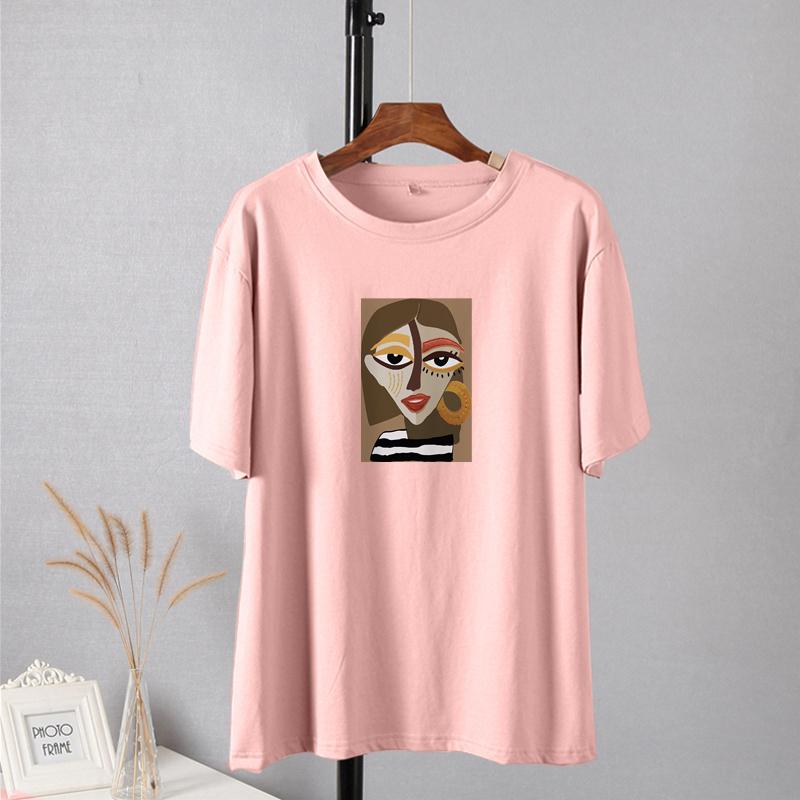 Shellsuning Casual Oversize Aesthetic Art Printed Tshirts Women 2023 Summer New Vintage Cotton Soft Basic Tees Female Fashion Korean Harajuku Tops