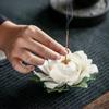 Ceramic White Peony Incense Burner Handmade Household Decor Incense Stick Holder Buddhist Incense Chinese Tea Ceremony Ornaments