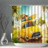 Summer Holiday Retro Cartoon Bus Shower Curtains Vintage Surfboard Palm Tree Bathroom Partition Decor Bathtub Curtain with Hook