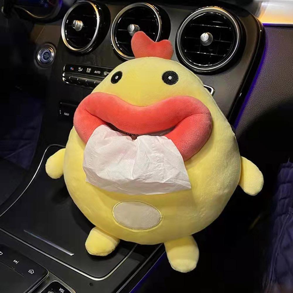 Yellow Plush Tissue Dispenser 22 x 22 x 4cm Seatback Napkin Holder Cartoon Tissue Box Car Interior
