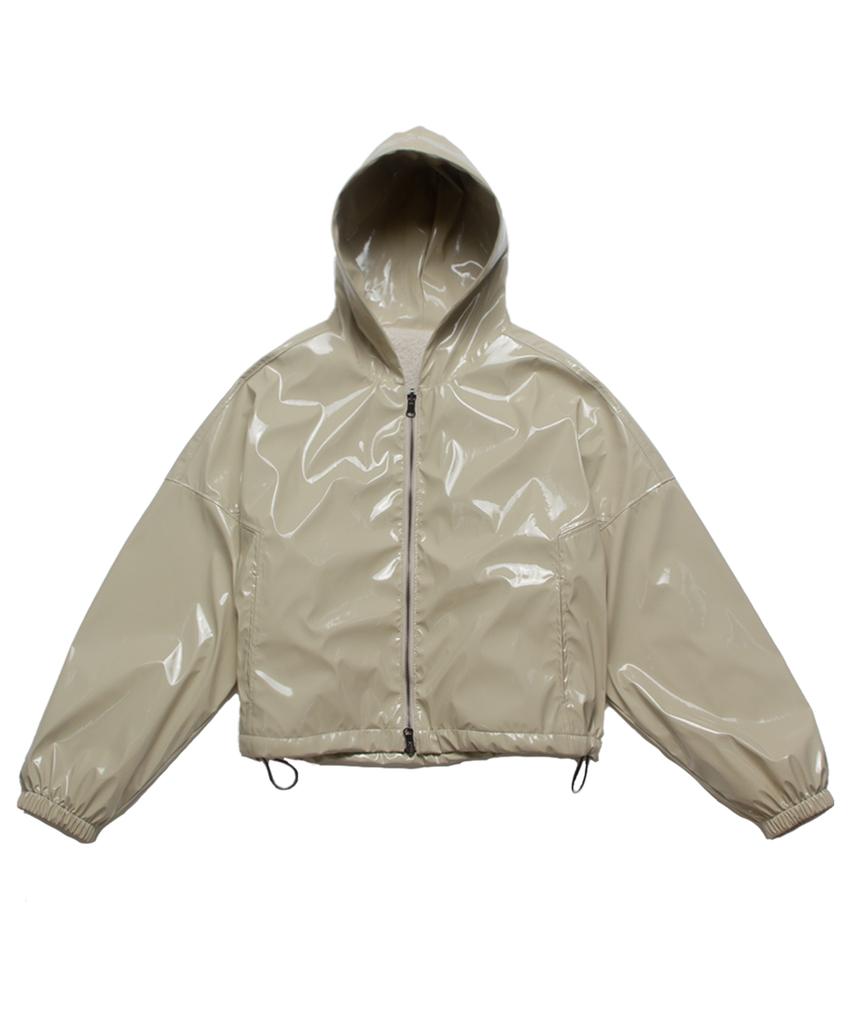 Damp Reversible Glossy Hooded Zip-Up Jumper_Beige