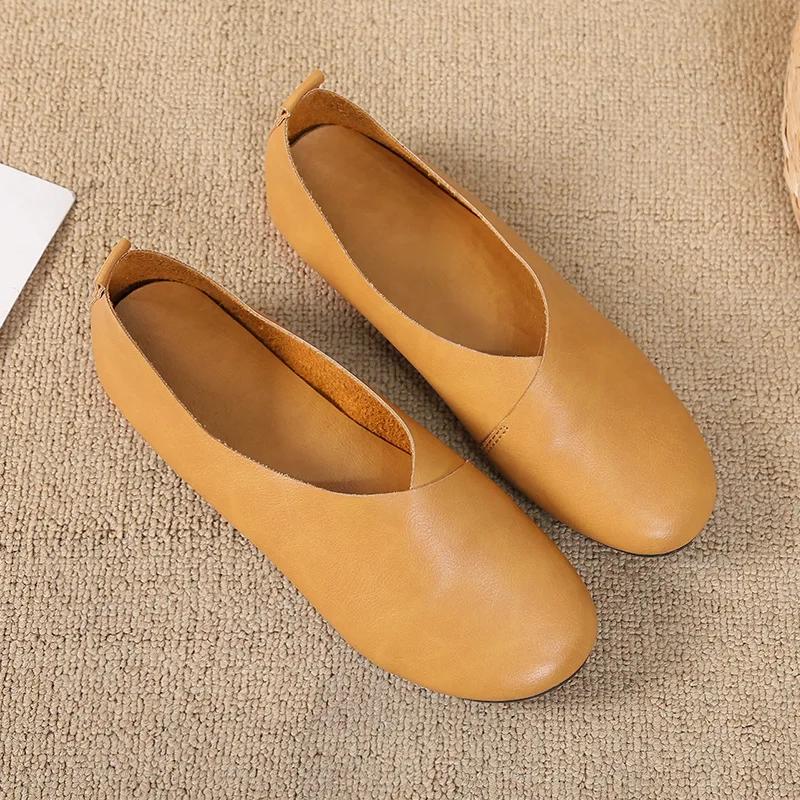 Scarpe Piatte in Vera Pelle 2025 Donna Mocassini in Pelle Cuciti a Mano Pelle di Mucca Flessibili Molla Scarpe Casual Scarpe Piatte Donna Scarpe Donna