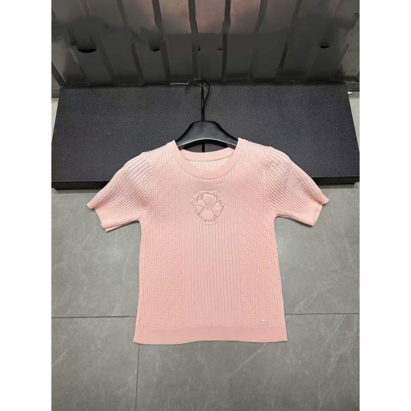 Xiangjia Embossed Floral Knit Round Neck Short Sleeve Casual Top - European Style Spring Arrival