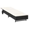 Sun Lounger with Wheels and Cushion Black Poly Rattan