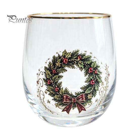 Decorative Party Drinkware Christmas Cocktails Glass, Santa Snowman Reindeer Tree Design Tumbler, 300ml Lead-free Wine Glasses Holiday for Cocktail
